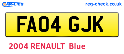 FA04GJK are the vehicle registration plates.