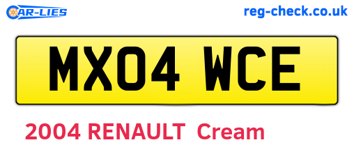 MX04WCE are the vehicle registration plates.