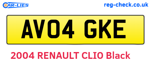 AV04GKE are the vehicle registration plates.