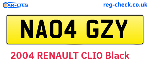NA04GZY are the vehicle registration plates.