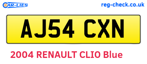 AJ54CXN are the vehicle registration plates.