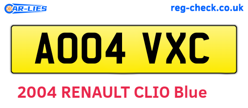 AO04VXC are the vehicle registration plates.