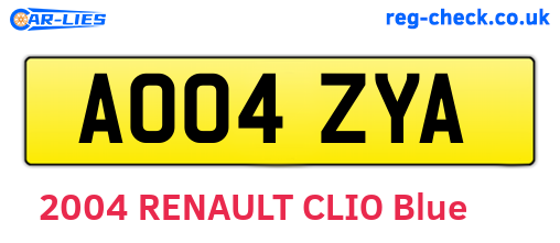 AO04ZYA are the vehicle registration plates.