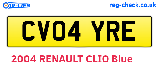 CV04YRE are the vehicle registration plates.