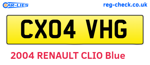 CX04VHG are the vehicle registration plates.
