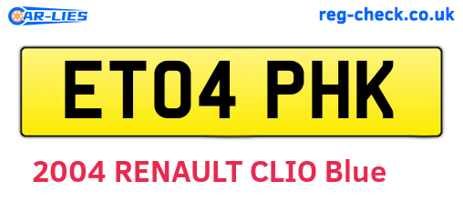 ET04PHK are the vehicle registration plates.