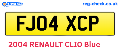 FJ04XCP are the vehicle registration plates.