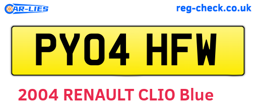 PY04HFW are the vehicle registration plates.