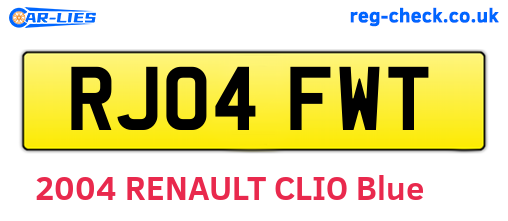 RJ04FWT are the vehicle registration plates.