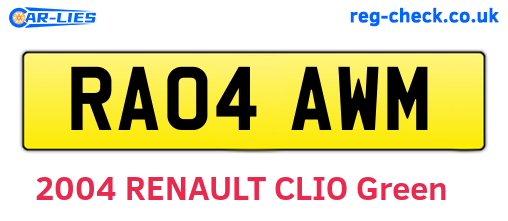 RA04AWM are the vehicle registration plates.