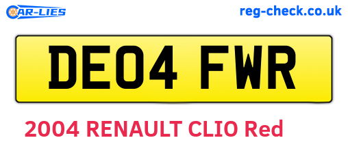 DE04FWR are the vehicle registration plates.