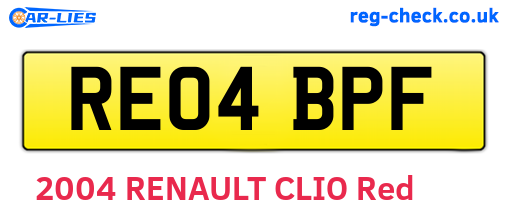 RE04BPF are the vehicle registration plates.