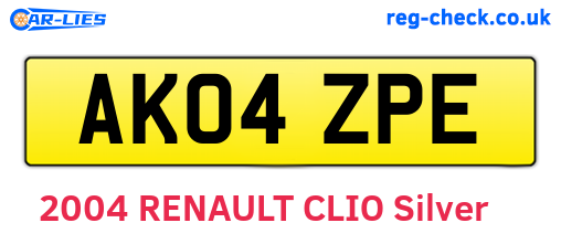 AK04ZPE are the vehicle registration plates.