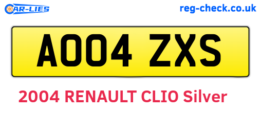 AO04ZXS are the vehicle registration plates.