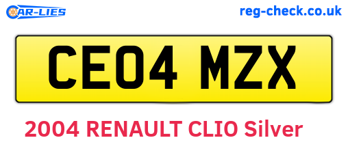 CE04MZX are the vehicle registration plates.