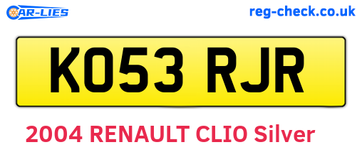 KO53RJR are the vehicle registration plates.