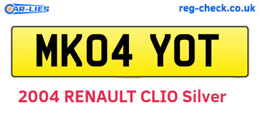 MK04YOT are the vehicle registration plates.