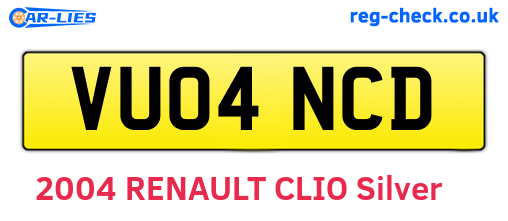 VU04NCD are the vehicle registration plates.