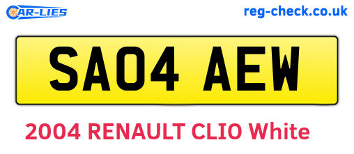 SA04AEW are the vehicle registration plates.