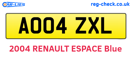 AO04ZXL are the vehicle registration plates.
