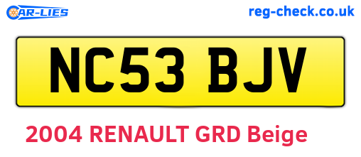NC53BJV are the vehicle registration plates.