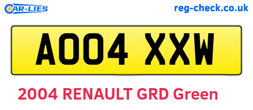 AO04XXW are the vehicle registration plates.