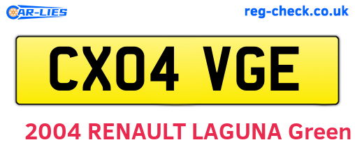 CX04VGE are the vehicle registration plates.