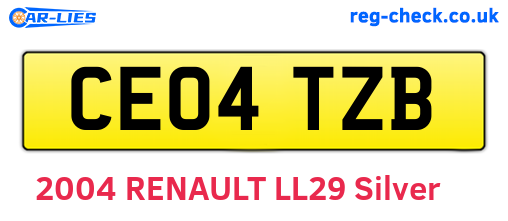 CE04TZB are the vehicle registration plates.