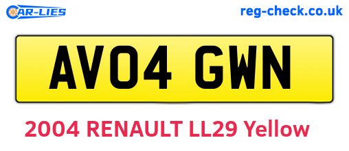 AV04GWN are the vehicle registration plates.