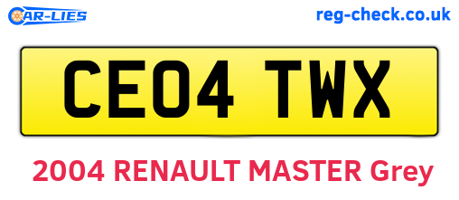 CE04TWX are the vehicle registration plates.
