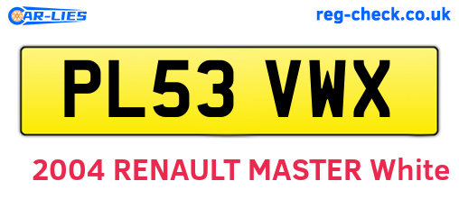 PL53VWX are the vehicle registration plates.