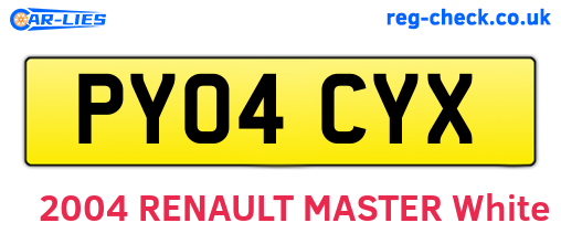 PY04CYX are the vehicle registration plates.