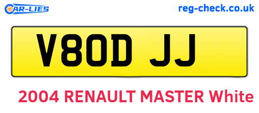 V80DJJ are the vehicle registration plates.