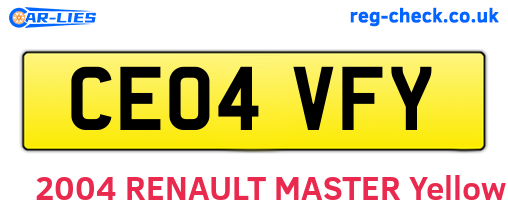 CE04VFY are the vehicle registration plates.