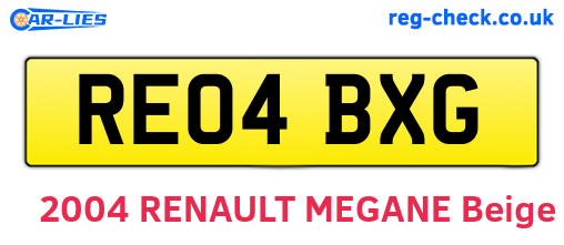 RE04BXG are the vehicle registration plates.
