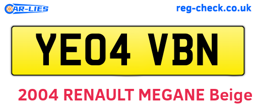 YE04VBN are the vehicle registration plates.