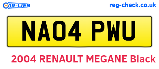 NA04PWU are the vehicle registration plates.