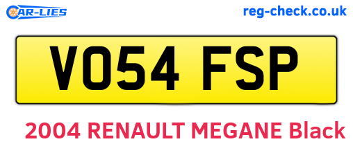 VO54FSP are the vehicle registration plates.
