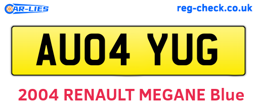 AU04YUG are the vehicle registration plates.