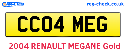 CC04MEG are the vehicle registration plates.