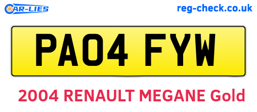 PA04FYW are the vehicle registration plates.