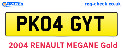 PK04GYT are the vehicle registration plates.