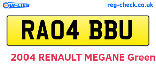 RA04BBU are the vehicle registration plates.