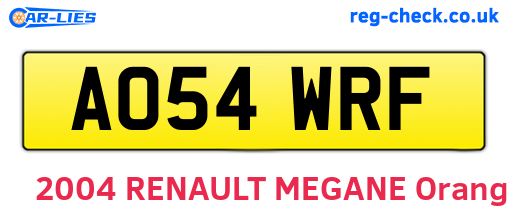 AO54WRF are the vehicle registration plates.
