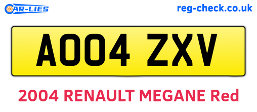 AO04ZXV are the vehicle registration plates.