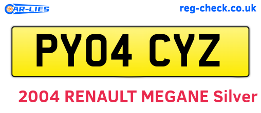 PY04CYZ are the vehicle registration plates.