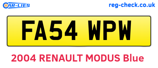 FA54WPW are the vehicle registration plates.