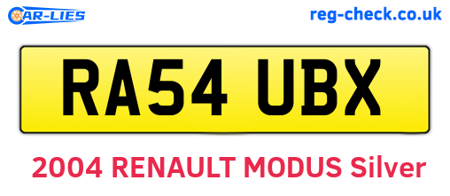 RA54UBX are the vehicle registration plates.