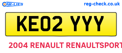 KE02YYY are the vehicle registration plates.