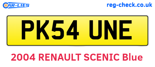PK54UNE are the vehicle registration plates.